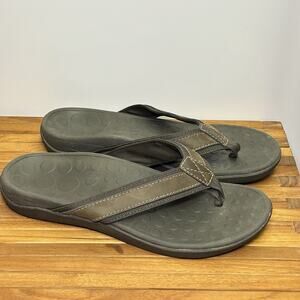 Vionic Sandals Mens Size 9 EU 42 Brown Upper Leather 544M Tide Flip Flop Slides